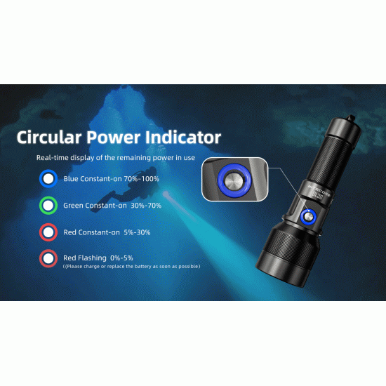 Nitecore DL30 100mts Diving Flashlight for Underwater Sport with White Outputs (1100 Lumens, 1x21700)