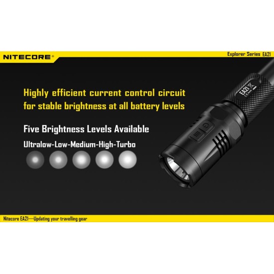 Nitecore EA21 Tactical LED Flashlight (360 Lumens, 2xAA) + Free Panasonic Eneloop 4-pack batteries and storage case