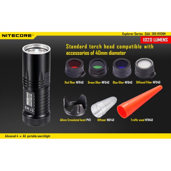 Nitecore EA41W Neutral White, Powerful AA LED Flashlight, (1020 Lumens, 4xAA)