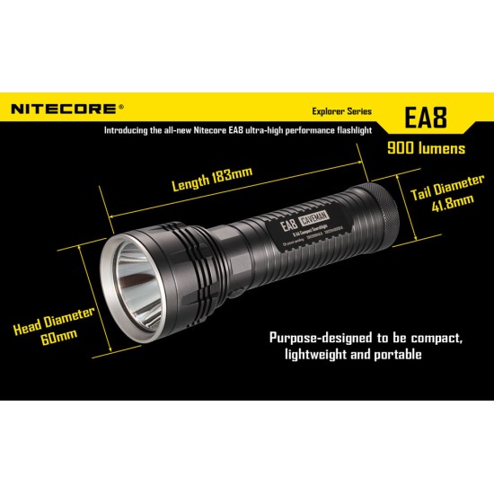 Nitecore EA8 Caveman - Powerful AA Flashlight (900 Lumens, 8xAA)  [DISCONTINUED]