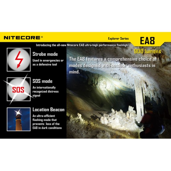 Nitecore EA8 Caveman - Powerful AA Flashlight (900 Lumens, 8xAA)  [DISCONTINUED]