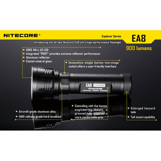 Nitecore EA8 Caveman - Powerful AA Flashlight (900 Lumens, 8xAA)  [DISCONTINUED]