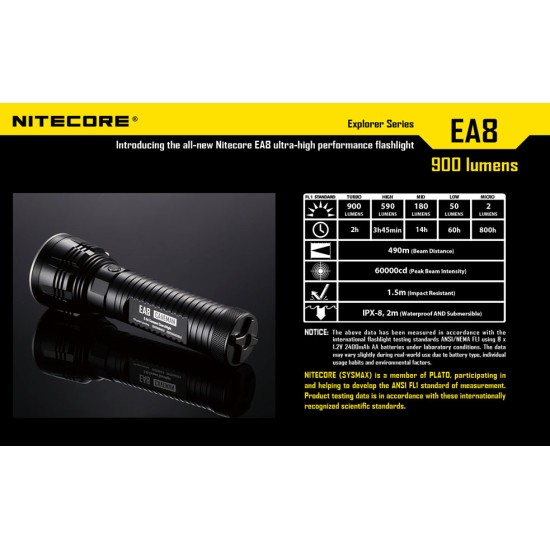 Nitecore EA8 Caveman - Powerful AA Flashlight (900 Lumens, 8xAA)  [DISCONTINUED]