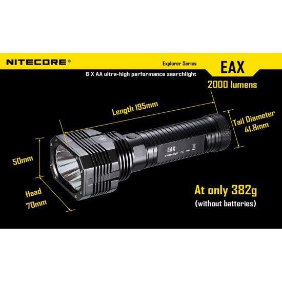 Nitecore EAX Hammer Searchlight - Powerful AA Flashlight (2000 Lumens) [DISCONTINUED]