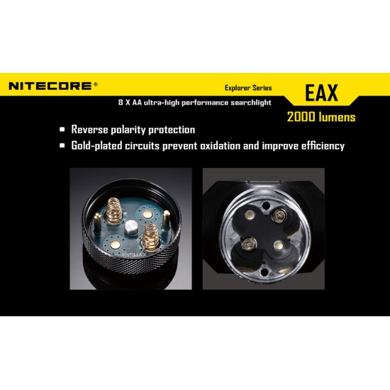 Nitecore EAX Hammer Searchlight - Powerful AA Flashlight (2000 Lumens) [DISCONTINUED]