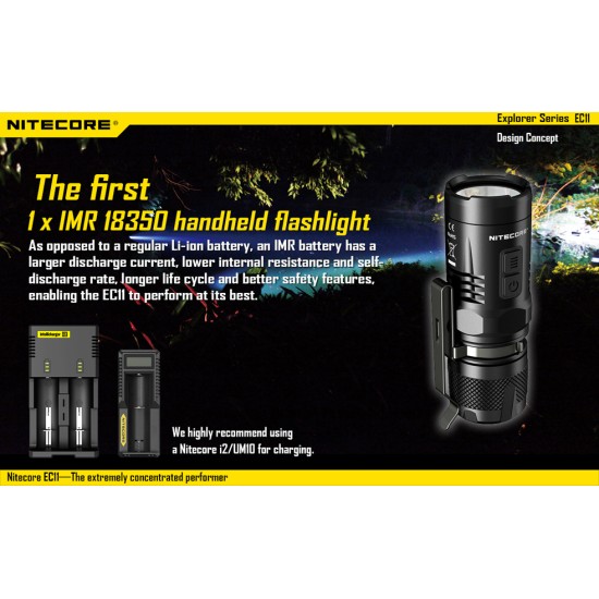 Nitecore EC11 Tiny LED Flashlight, 900 Lumens, (IMR18350/RCR123A/CR123A)