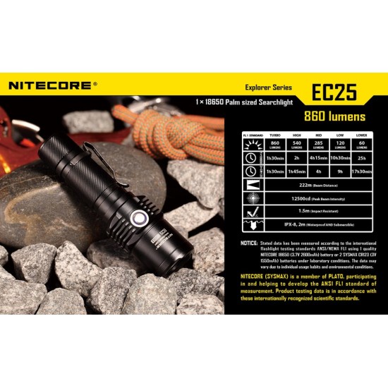 Nitecore EC25 Cobra - Compact 18650 Flashlight, 860 Lumens [DISCONTINUED]