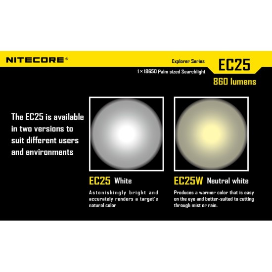 Nitecore EC25 Cobra - Compact 18650 Flashlight, 860 Lumens [DISCONTINUED]