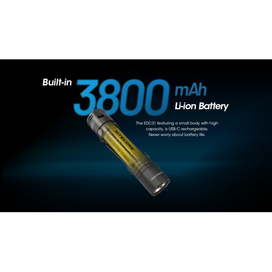 Nitecore EDC31 - Compact EDC Flashlight, Lumin Shield Instant Defense, Rapid Lock, USB-C Rechargeable (3500 Lumens, 380 mts) Nitecore EDC31 - Compact EDC Flashlight, Lumin Shield Instant Defense, Rapid Lock, USB-C Rechargeable (3500 Lumens, 380 mts)