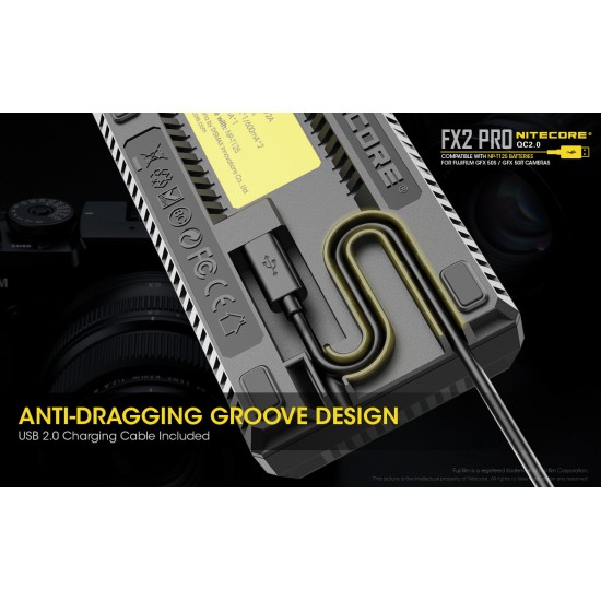 Nitecore FX2 Pro Compact USB Travel Charger for Fujifilm NP-T125 Camera Batteries (Dual Slot with LCD Display)