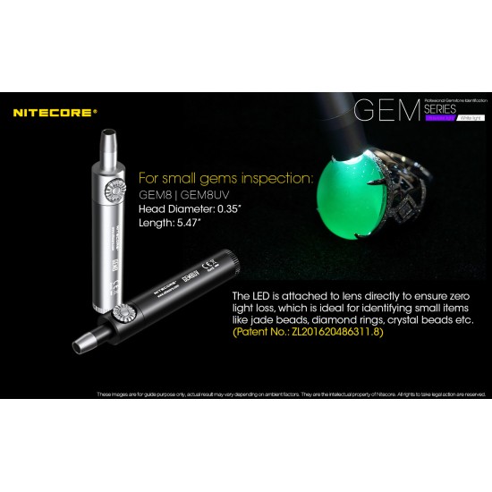 Nitecore GEM10UV - Professional GEM Stone Identification Ultraviolet Jeweler Light (3000 mW / 365 nm, 1x18650)