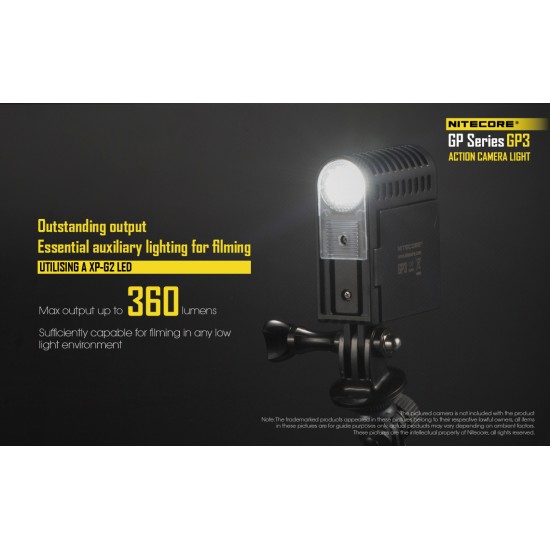 Nitecore GP3 GoPro Action Camera Video Light with USB Charging (360 Lumens, GoPro battery included)