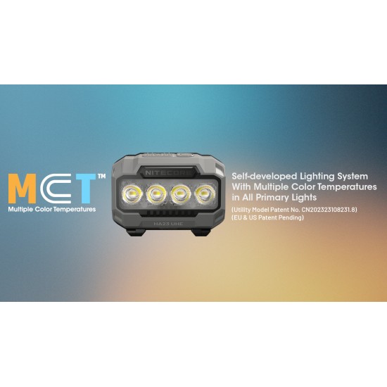 Nitecore HA23 UHE MCT (Multiple Color Temperatures) - Light Weight AAA Headlamp (600 Lumens, 1×HLB1500 or 3 × AAA, 56gms) Nitecore HA23 UHE MCT (Multiple Color Temperatures) - Light Weight AAA Headlamp (600 Lumens, 1×HLB1500 or 3 × AAA, 56gms)