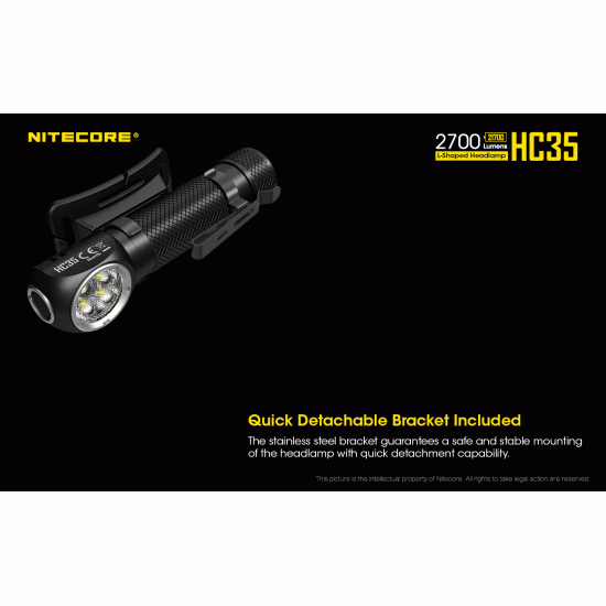 Nitecore HC35 USB Rechargeable LED Headlamp, Angle Flashlight, Magnetic base (2700 Lumens, 1x21700)