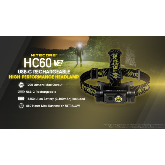 Nitecore HC60 V2 USB-C Rechargeable LED Headlamp (1200 Lumens, 1x18650)