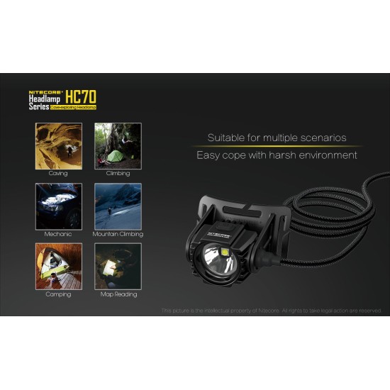Nitecore HC70 Powerful USB Rechargeable LED Headlamp for Caving Explorers, Doctors (1000 Lumens, 2x18650)