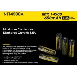 Nitecore IMR14500 650mAh 6.5A 3.7v Li-Mn High Drain Rechargeable Battery (NI14500A)