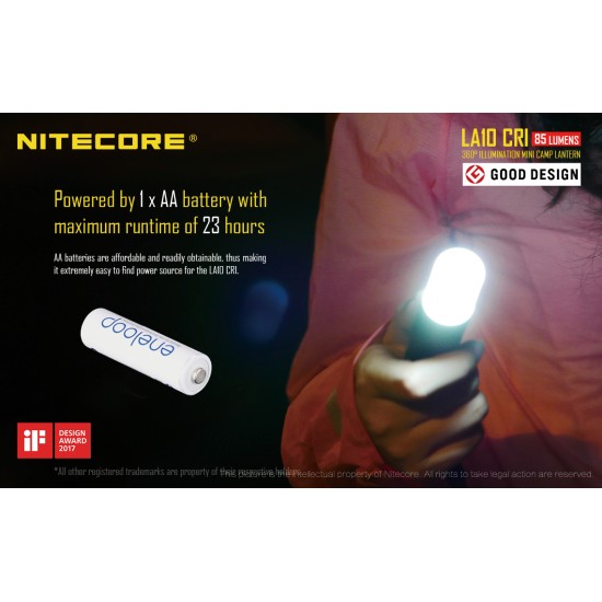 Nitecore LA10 CRI Lip Stick Camping Lantern with Magnetic Tail (85 Lumens, 1xAA)