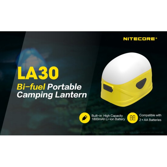 Nitecore LA30 USB Rechargeable Bi-fuel Camping Lantern with Magnetic Base, Hook (250 Lumens, Inbuilt Battery)