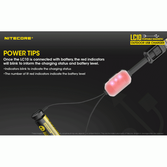 Nitecore LC10, Portable Magnetic USB Charger and Powerbank for Li-ion and IMR Batteries