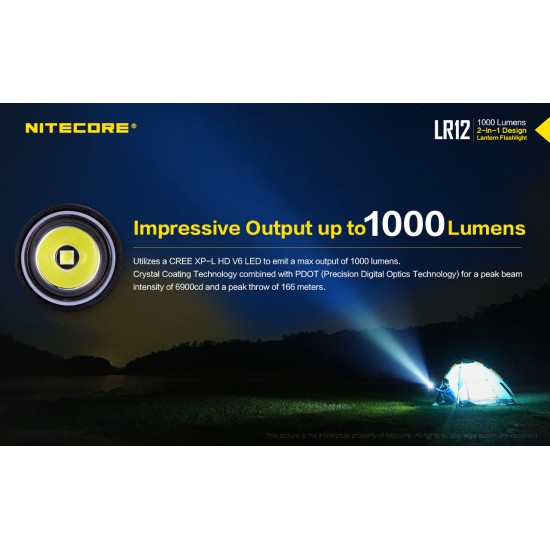 Nitecore LR12, 2-in-1 Lantern Flashlight Design with Magnetic Tail (1000 Lumens, 1x18650)