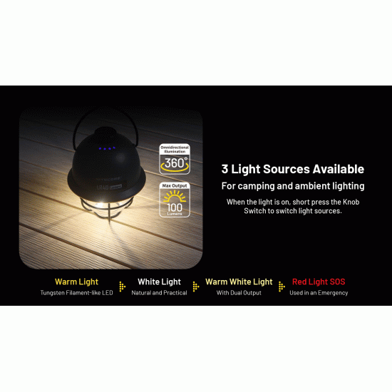Nitecore LR40 Retro Camping Lantern, USB-C Rechargeable, 3 Light Sources (100 Lumens, Inbuilt Battery)