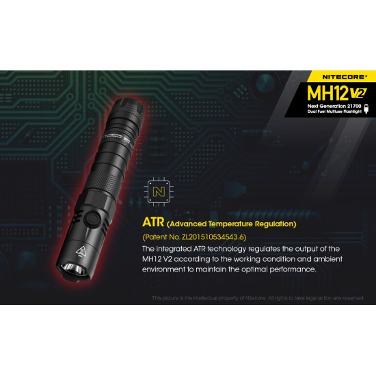 Nitecore MH12 V2 - USB-C Rechargeable Next Generation Compact LED Flashlight (1200 Lumens, 1x21700)