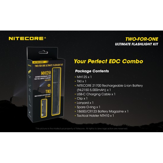 Nitecore MH12S+TIKI Kit - The Ultimate Combo EDC Kit lights (High Power Rechargeable Flashlight + Rechargeable Keychain Flashlight)