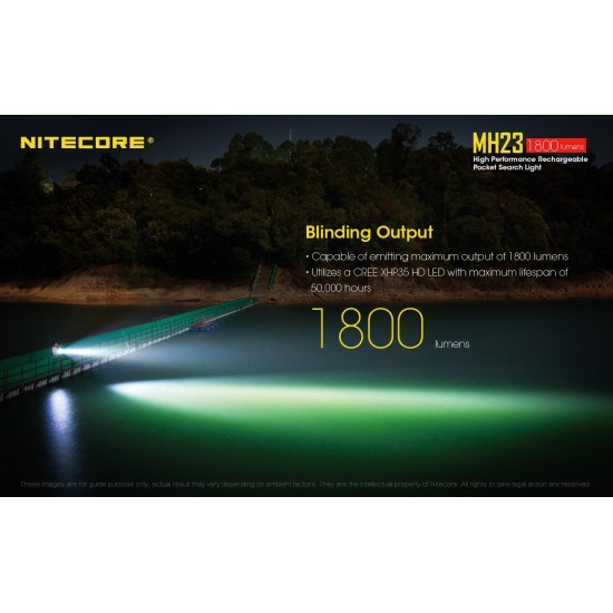 Nitecore MH23 - USB Rechargeable High Output LED Flashlight (1800 Lumens, 1xIMR18650)
