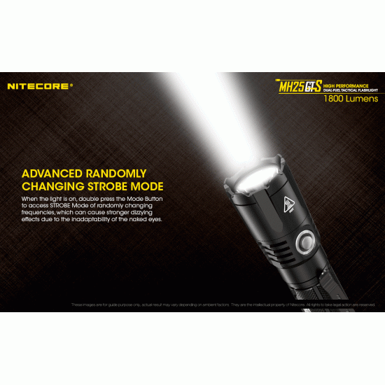 Nitecore MH25GTS - USB Rechargeable High Output LED Flashlight (1800 Lumens, 304mts, 1x18650 8A)