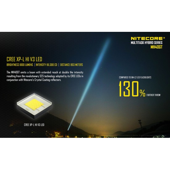 Nitecore MH40GT Rechargeable Flashlight - Tactical Thrower, 803mts (1000 Lumens, 2x18650)