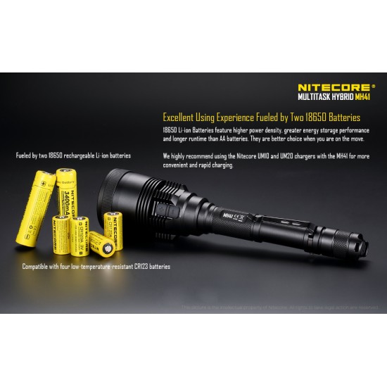 Nitecore MH41 High Output Rechargeable Tactical Flashlight, 495mts (2150 Lumens, 2x18650)