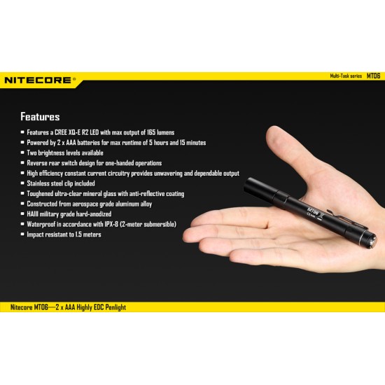 Nitecore MT06 - LED Pen Light, 165 Lumens, 2xAAA