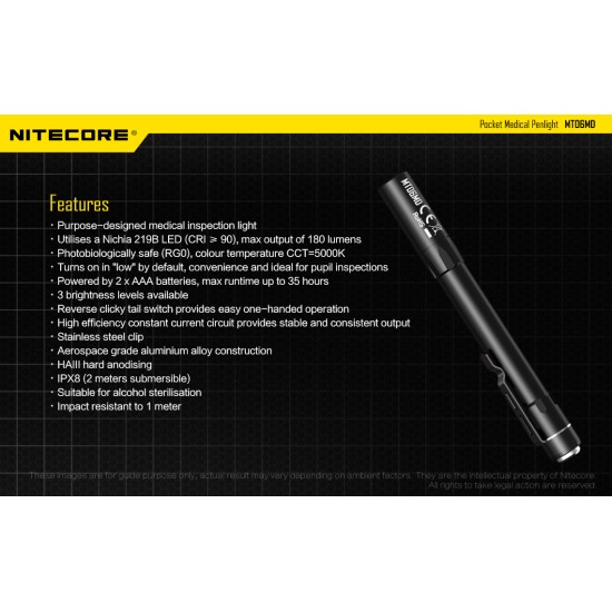 Nitecore MT06MD High CRI LED Pen Light for Doctors and Every Day Carry, 180 Lumens, 2xAAA