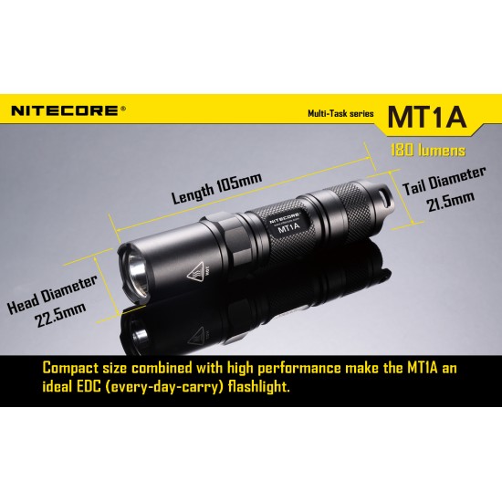 Nitecore MT1A, NATO Forces Backup Flashlight, Compact AA Tactical LED Flashlight (180 Lumens, 1xAA)