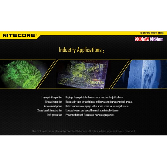 Nitecore MT1U - UV LED Flashlight (Ultraviolet, 365nm - 900nW, 1x18650)