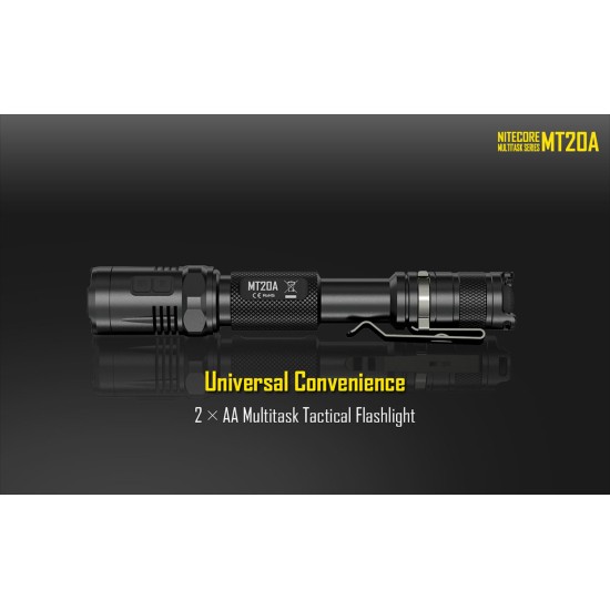 Nitecore MT20A - Powerful AA Tactical Flashlight (360 Lumens, 2xAA) + Free Panasonic Eneloop 4-pack batteries and case
