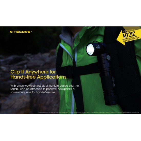Nitecore MT21C - EDC Adjustable Angle Head Flashlight with Magnetic base (1000 Lumens, 1x18650)