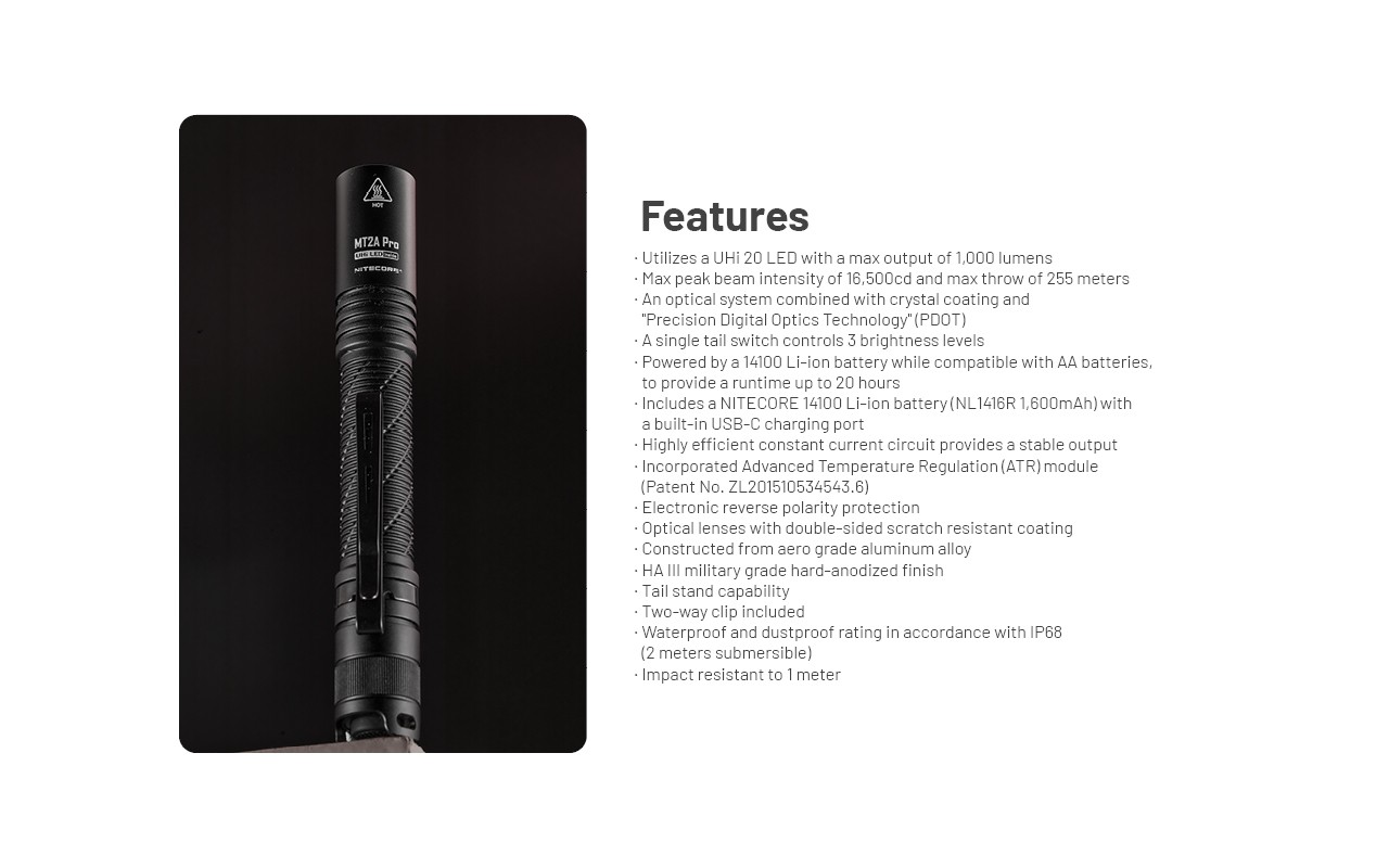 Nitecore MT2A Pro - New Generation Compact Rechargeable EDC Flashlight ...