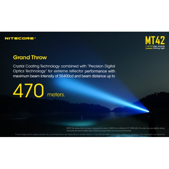 Nitecore MT42 High Output Tactical LED Flashlight (1800 Lumens, 470mts, 2x18650)