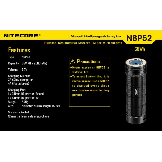 Nitecore NBP52 Advanced Li-ion Battery Pack for TM Series Flashlights