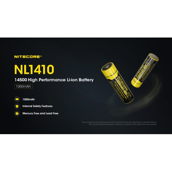 Nitecore 14500 1000mAh Rechargeable Li-ion Battery (NL1410 - 3.7V)