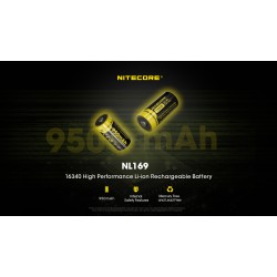 Nitecore RCR123A 950mAh Rechargeable Li-ion Battery (NL169 - 3.6v)