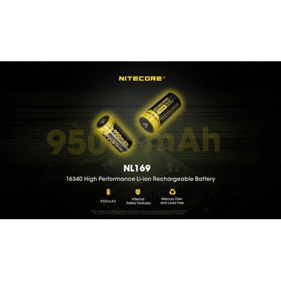 Nitecore RCR123A 950mAh Rechargeable Li-ion Battery (NL169 - 3.6v)