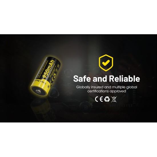 Nitecore RCR123A 950mAh Rechargeable Li-ion Battery (NL169 - 3.6v)