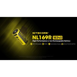 Nitecore RCR123A (16340) 950mAh USB Rechargeable Li-ion Battery (NL169R - 3.6V)