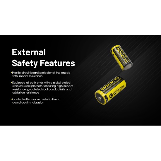 Nitecore RCR123A (16340) 950mAh USB Rechargeable Li-ion Battery (NL169R - 3.6V)