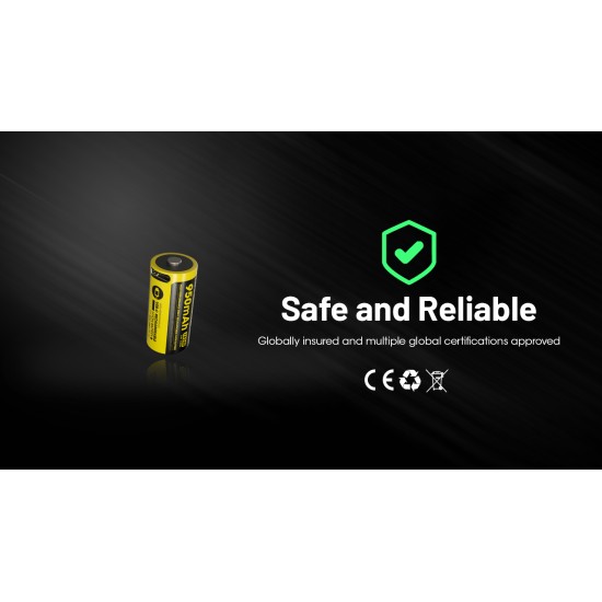 Nitecore RCR123A (16340) 950mAh USB Rechargeable Li-ion Battery (NL169R - 3.6V)