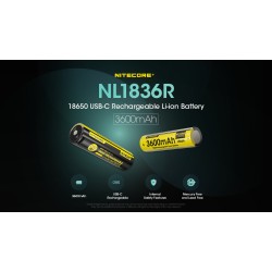 Nitecore 18650 3600mAh USB Rechargeable Li-ion Battery (NL1836R - 3.6v) (New)