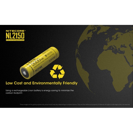 Nitecore 21700 5000mAh Rechargeable Li-ion Battery (NL2150 - 3.6v, Protected, Button-Top) (New)
